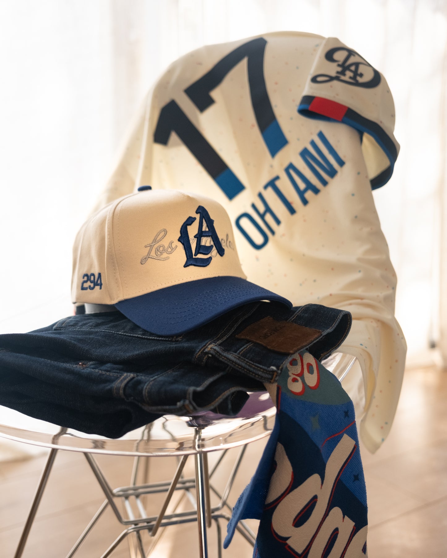 LA Logo A-Frame Snapback | Natural & Royal Blue