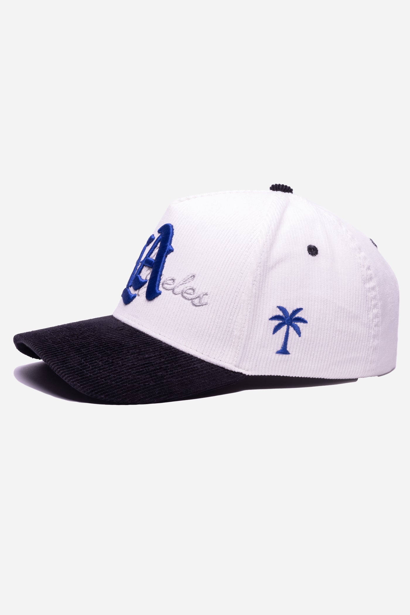 LA Logo Corduroy Snapback | White & Black with Blue LA