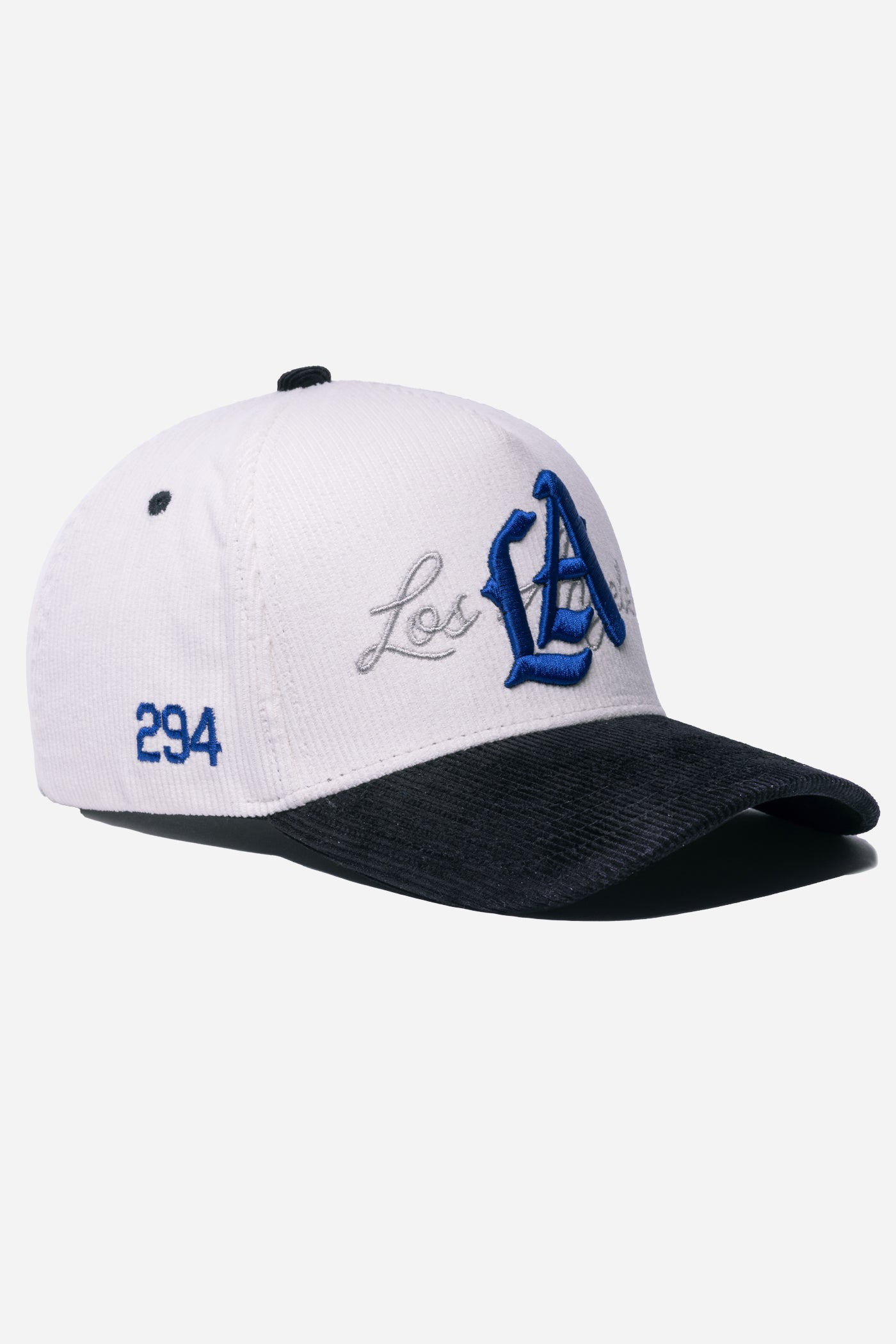 LA Logo Corduroy Snapback | White & Black with Blue LA