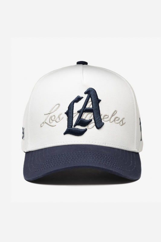 LA Logo A-Frame Snapback | White & Navy Blue