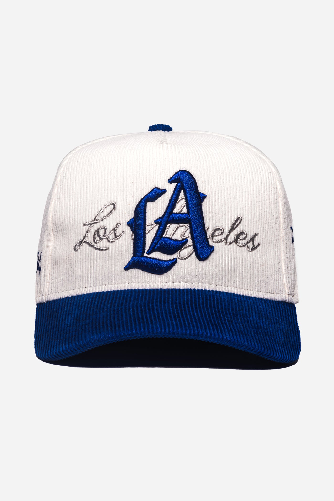LA Logo Corduroy Snapback | White & Royal Blue