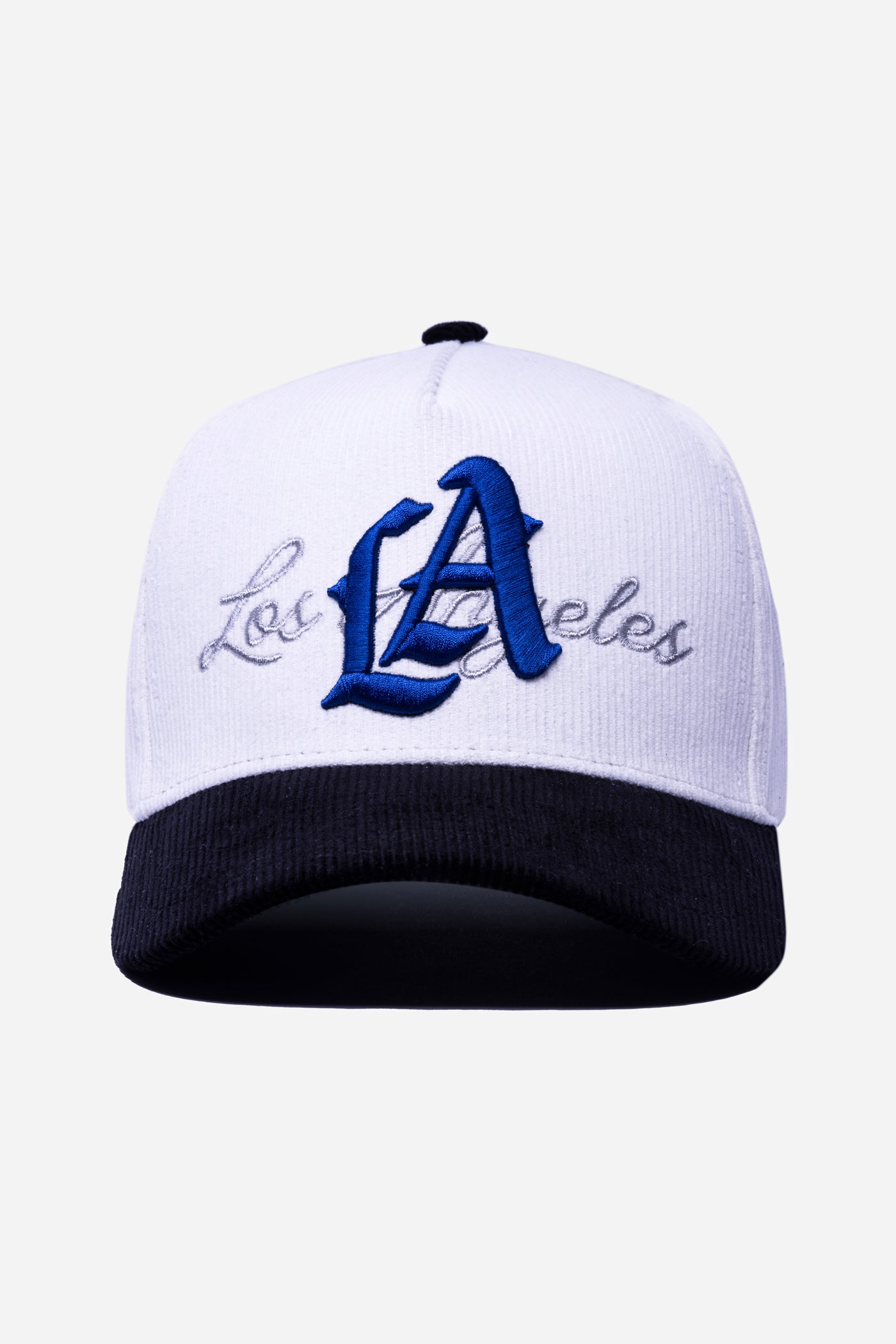 LA Logo Corduroy Snapback | White & Black with Blue LA
