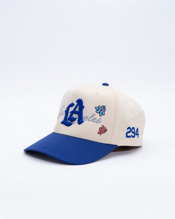 LA Logo A-Frame Snapback | Natural & Royal - House of Flowers Collab