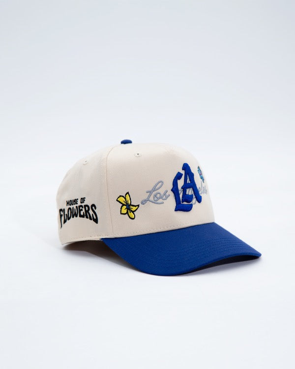 LA Logo A-Frame Snapback | Natural & Royal - House of Flowers Collab