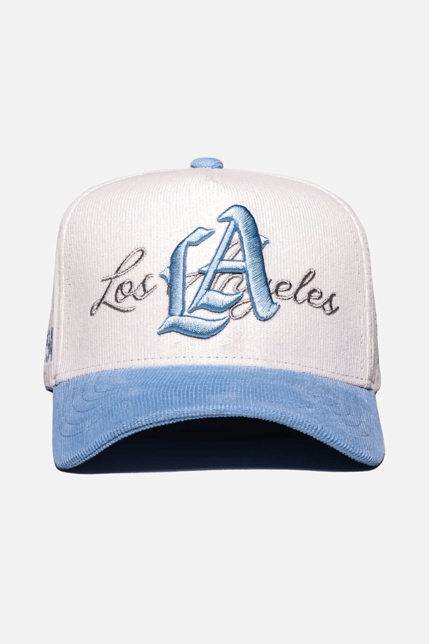 LA Logo Corduroy Snapback | White & Powder Blue