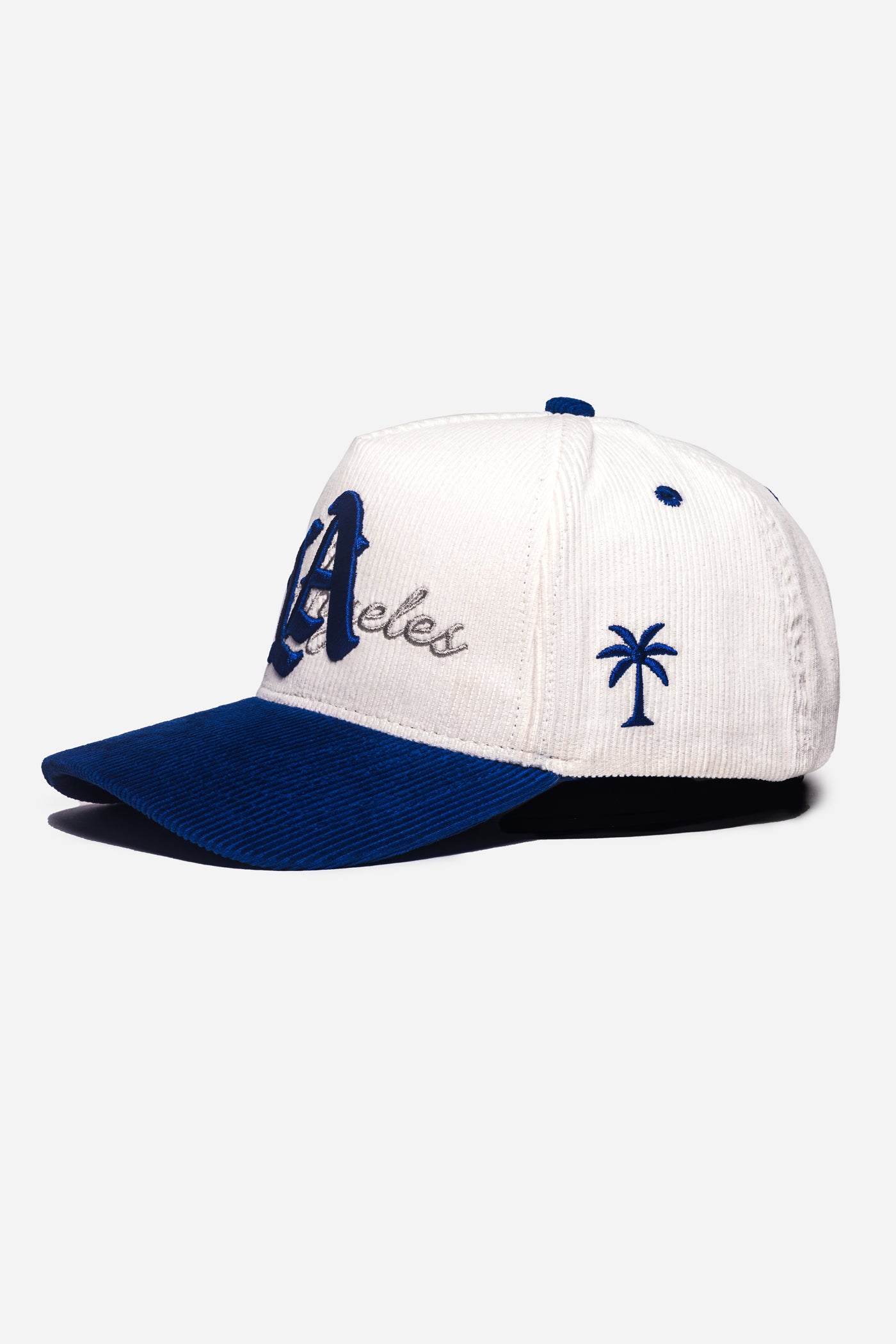 LA Logo Corduroy Snapback | White & Royal Blue