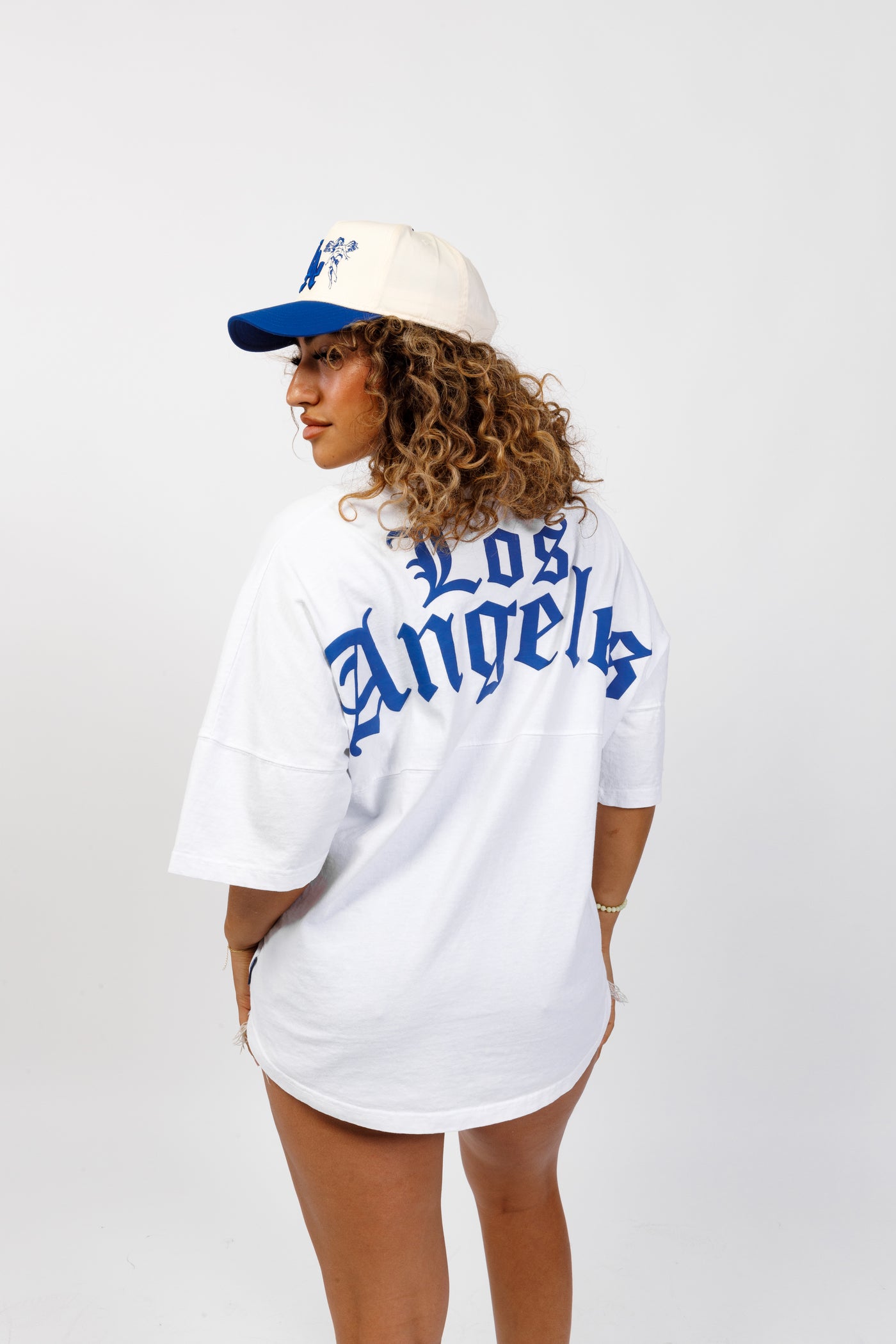 Women's Royal Los Angeles Dodgers Oversized Spirit Jersey V-Neck T