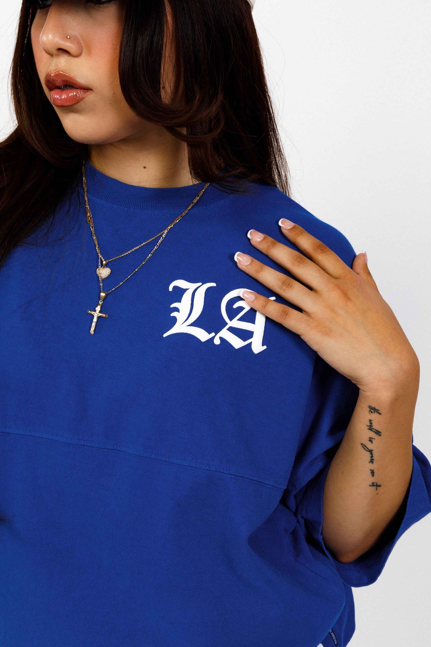 Women's Los Angeles Dodgers Royal Oversized Spirit Jersey V-Neck T-Shirt