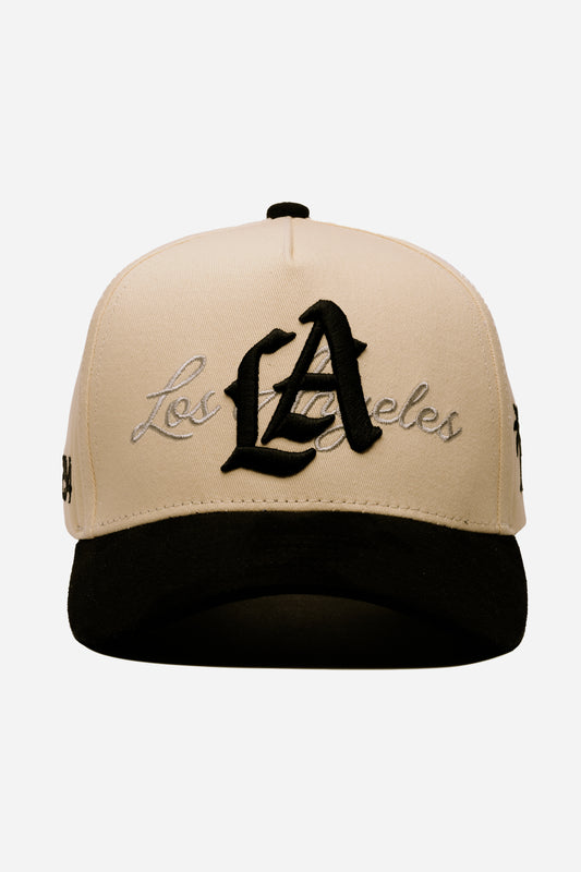LA Logo A-Frame Snapback | Natural & Black Suede