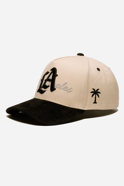 LA Logo A-Frame Snapback | Natural & Royal Black Suede