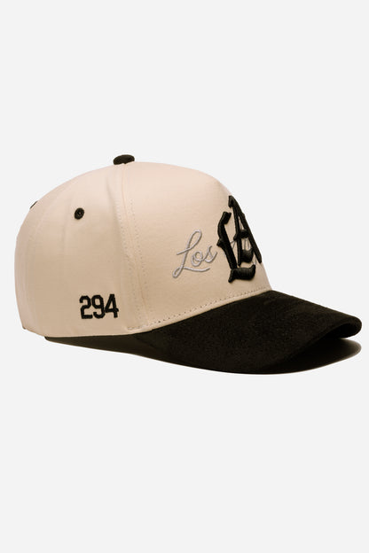 LA Logo A-Frame Snapback | Natural & Royal Black Suede