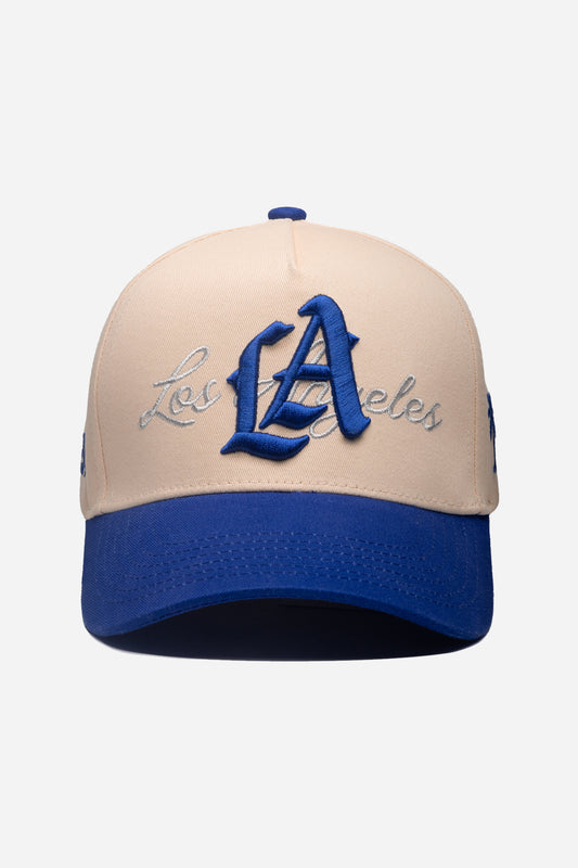 LA Logo A-Frame Snapback | Natural & Royal Blue