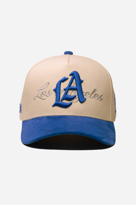 LA Logo A-Frame Snapback | Natural & Royal Blue Suede