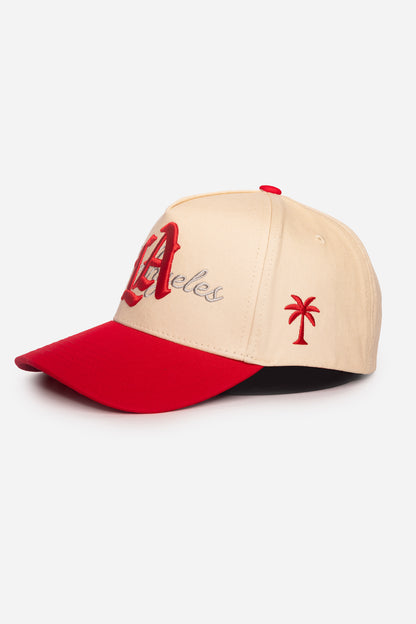 LA Logo A-Frame Snapback | Natural & Red