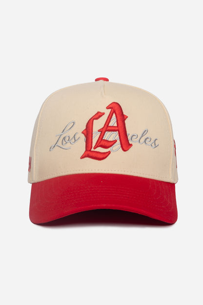 LA Logo A-Frame Snapback | Natural & Red