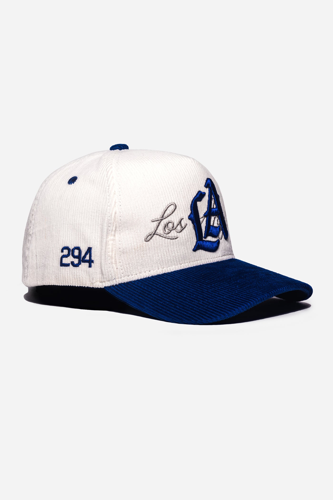LA Logo Corduroy Snapback  | White & Royal Blue