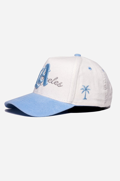 LA Logo Corduroy Snapback  | White & Powder Blue