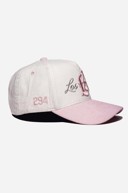 LA Logo Corduroy Snapback  | White & Powder Pink