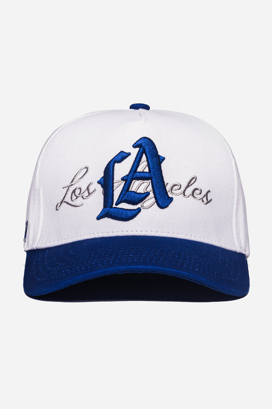 LA Logo A-Frame Snapback | White & Royal Blue